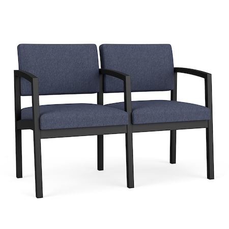 Lesro Lenox Steel 2 Seater with Center Arm, Denim (Blue) Seat, Denim Back, 43.5 W 24.5 L 32 H LS2103